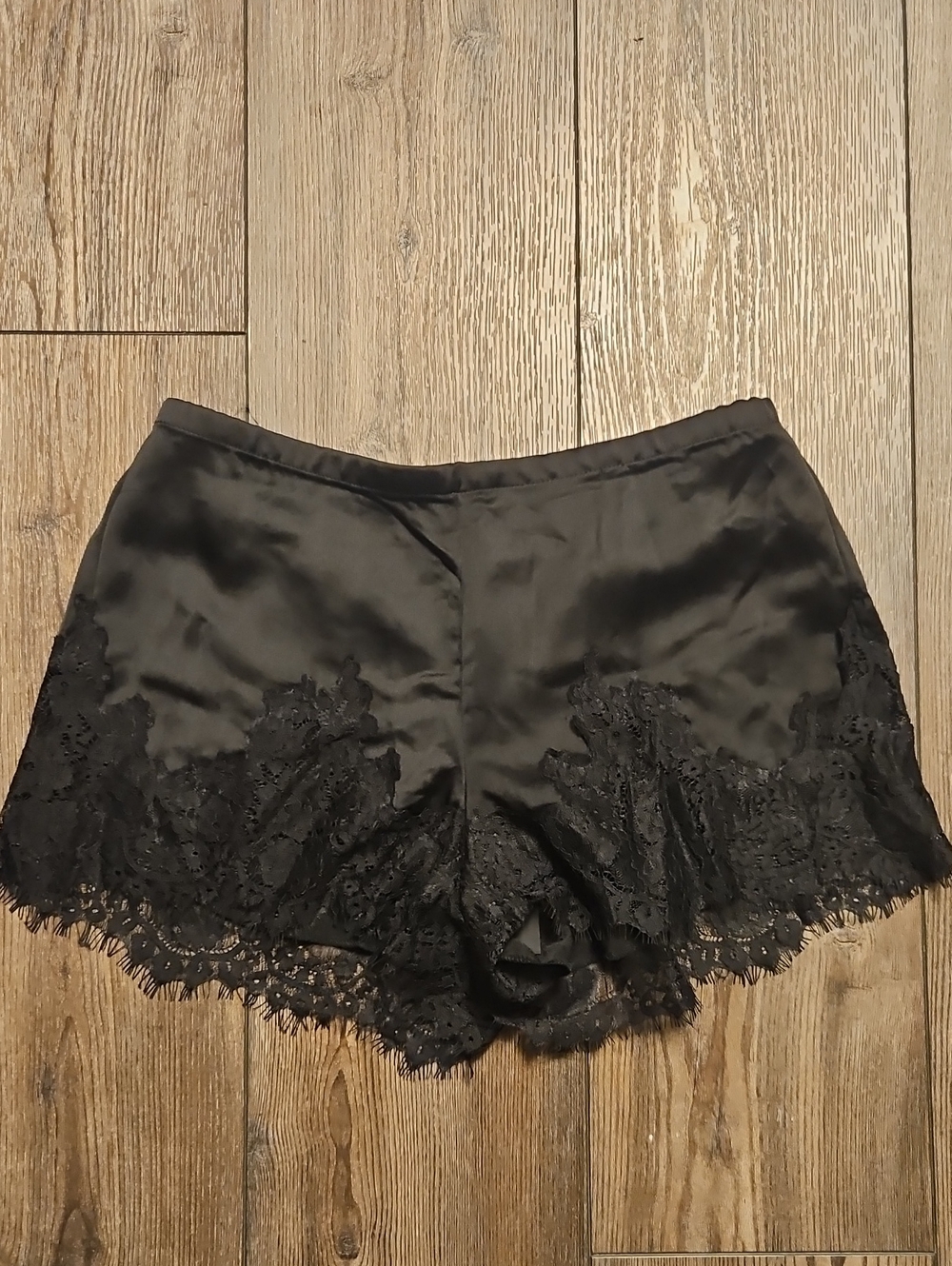 NWT Black Lace-Trim Satin Sleep Shorts